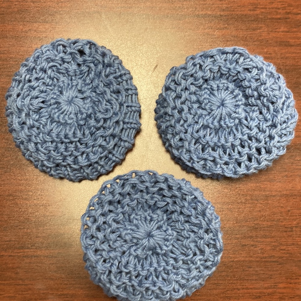 3 pk Hand Crafted Soft Spa Face Puffs with Straps 100% organic cotton NEW